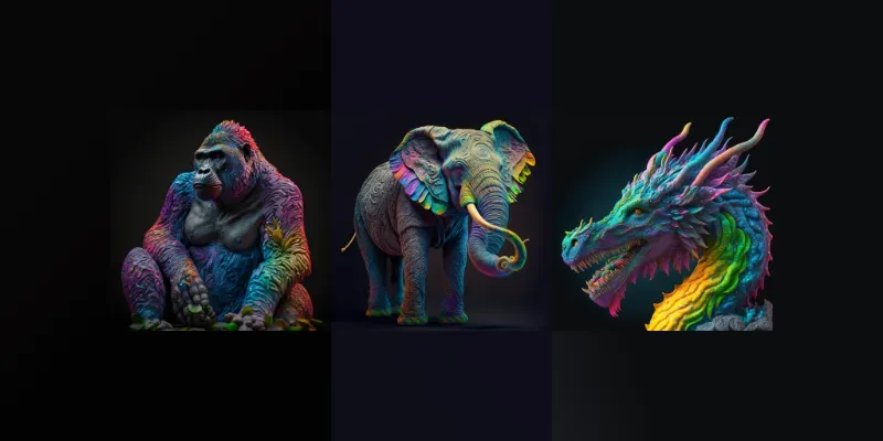 Rainbow Plasticine Animal Sculptures generated by undefined