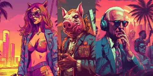 Hotline Miami Style Images generated by midjourney