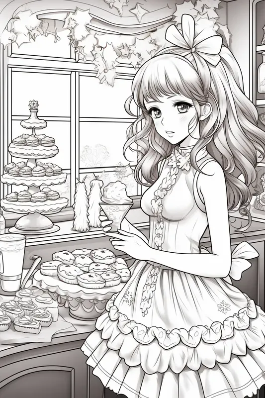 Manga Girls Coloring Books Christmas Style