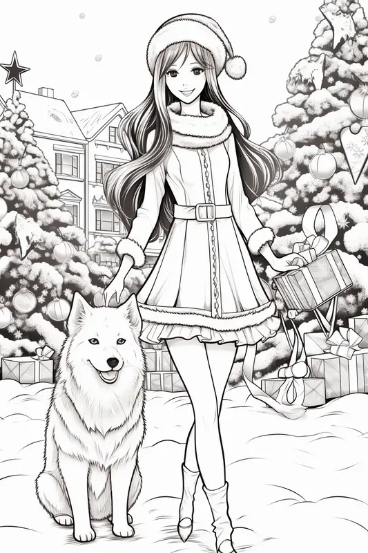 Manga Girls Coloring Books Christmas Style
