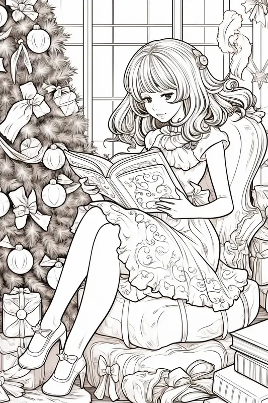 Manga Girls Coloring Books Christmas Style