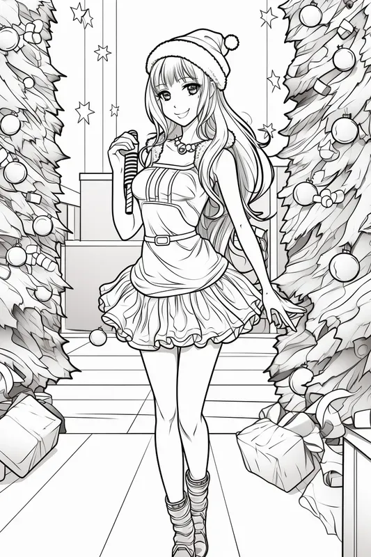 Manga Girls Coloring Books Christmas Style