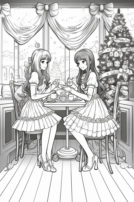 Manga Girls Coloring Books Christmas Style