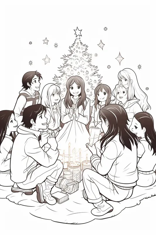 Manga Girls Coloring Books Christmas Style