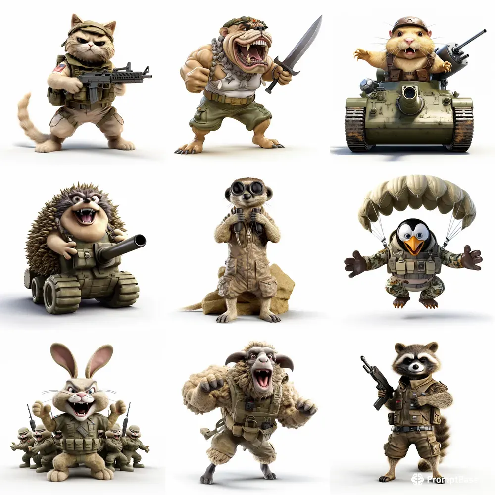 3D Funny Military Animals