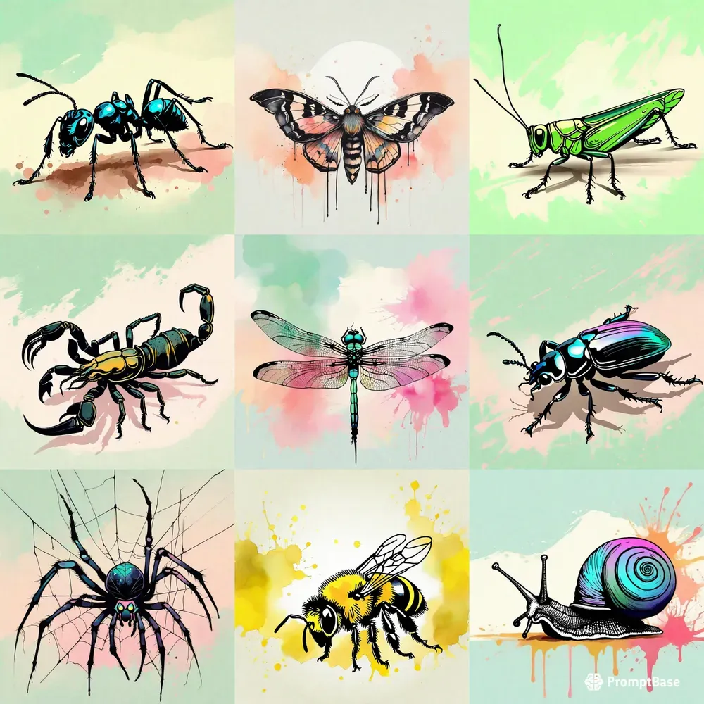Insect Pastel Ink Paintings