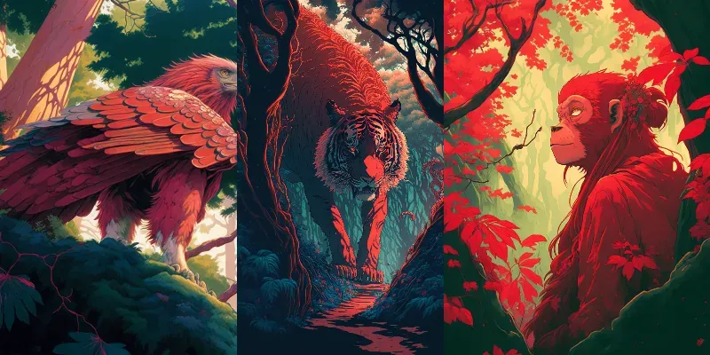 Colorful Japanese Art Illustrations Of Animals generated by undefined