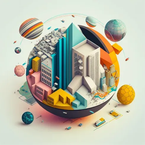 Retro Isometric Architectural Vector Illustrations