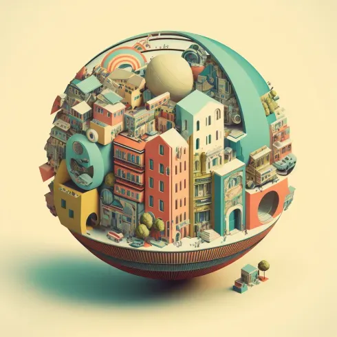 Retro Isometric Architectural Vector Illustrations