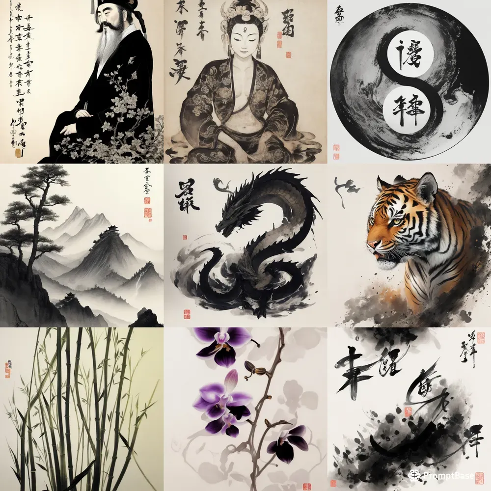 Chinese Ink Paintings With Calligraphy