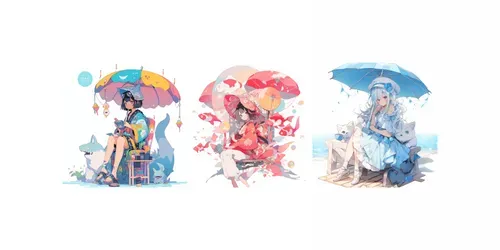 Women And Familiars Under Parasols generated by midjourney