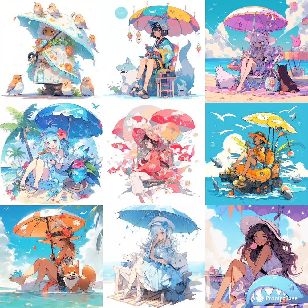 Women And Familiars Under Parasols