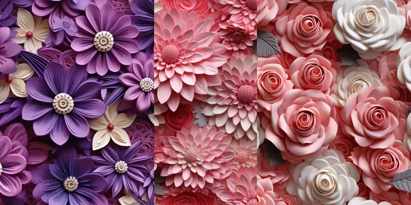 3D Paper Quilling Floral Seamless Patterns generated by undefined