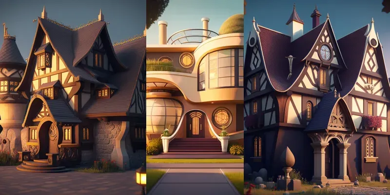 Cartoon Hyper Realistic Magical Houses
