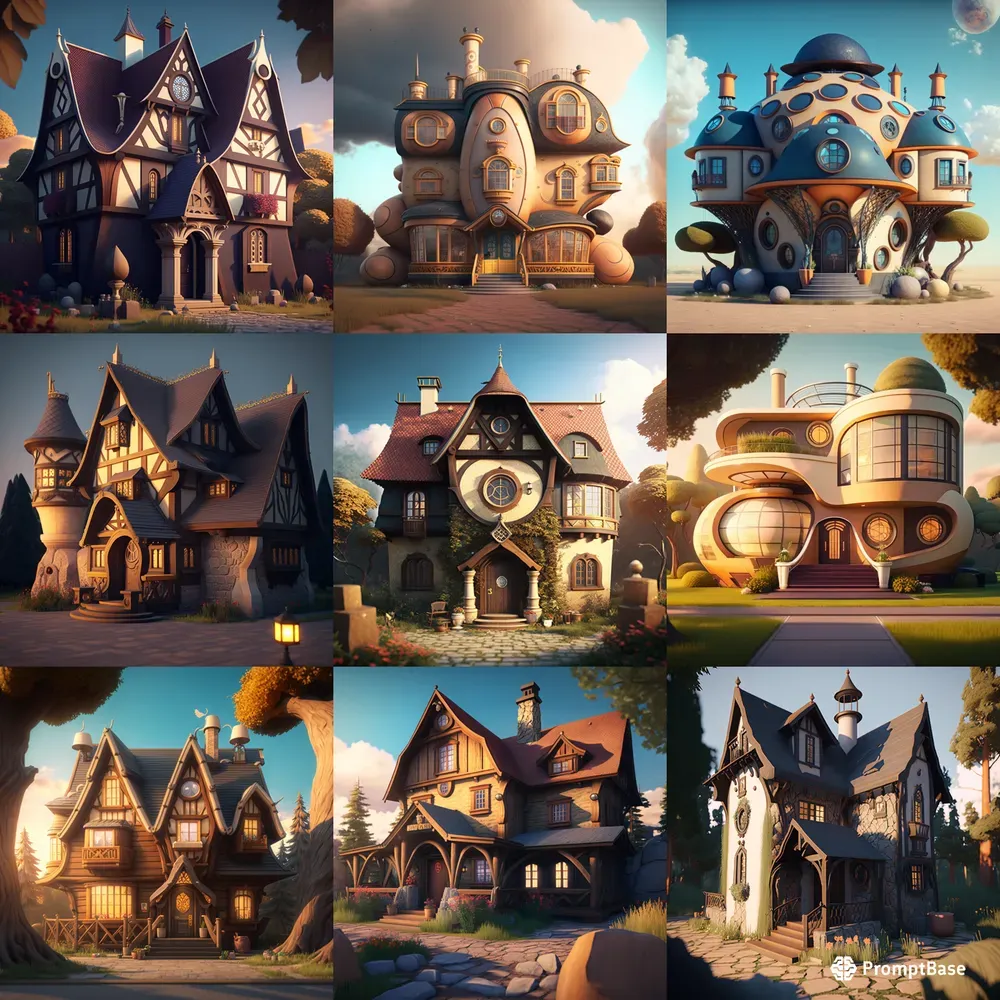 Cartoon Hyper Realistic Magical Houses