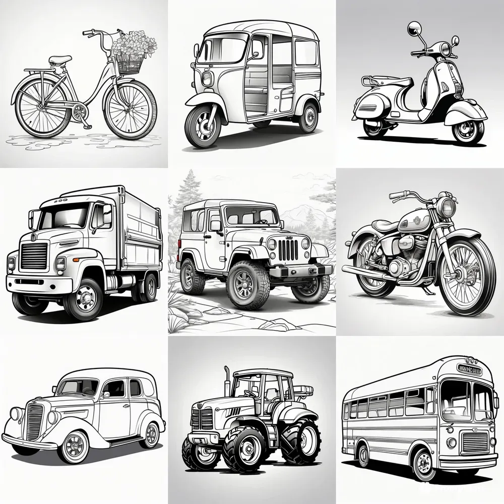 Vehicle Safari Coloring Pages