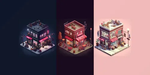 3D Isometric Mini Shops generated by midjourney