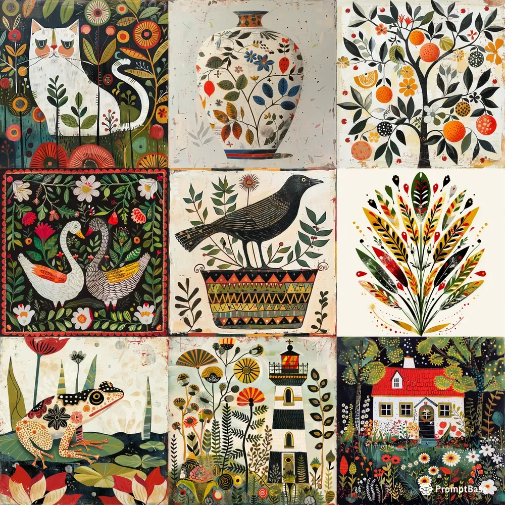 American Folk Art Motif Prints