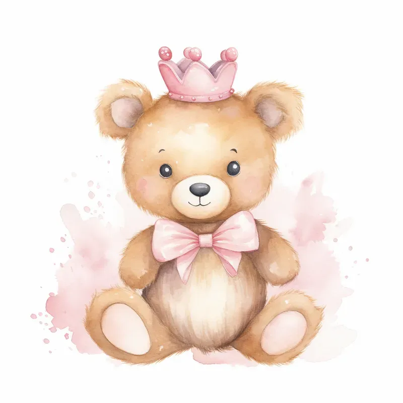 Pink Teddy Bear Watercolor Clipart