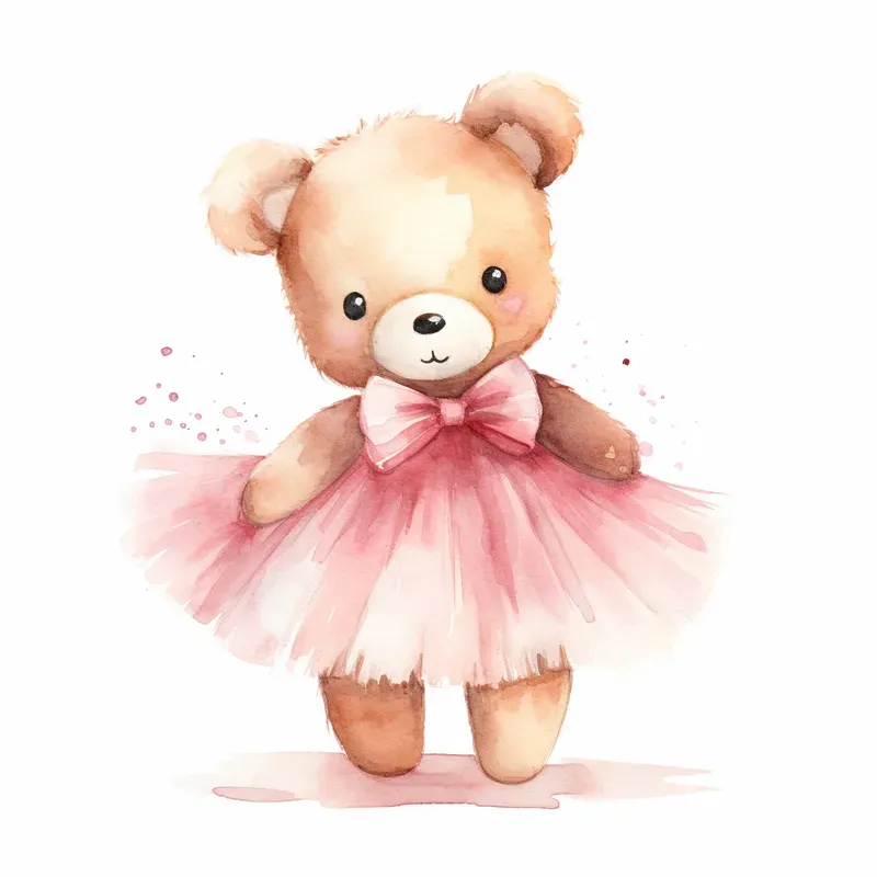 Pink Teddy Bear Watercolor Clipart