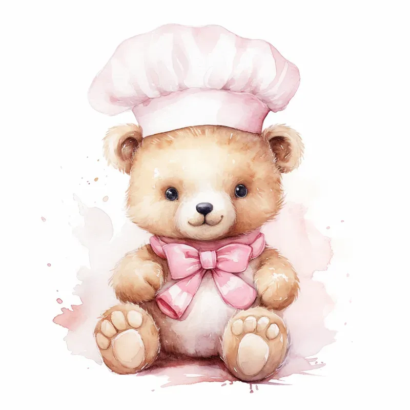 Pink Teddy Bear Watercolor Clipart