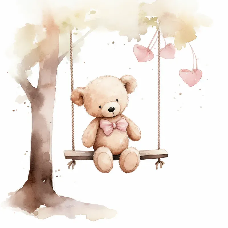 Pink Teddy Bear Watercolor Clipart