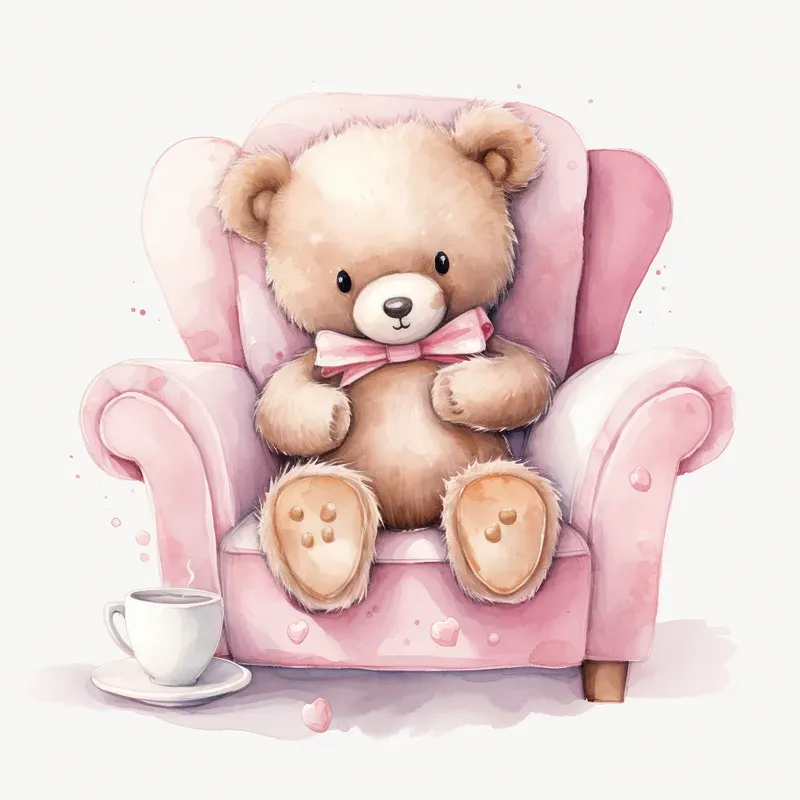 Pink Teddy Bear Watercolor Clipart