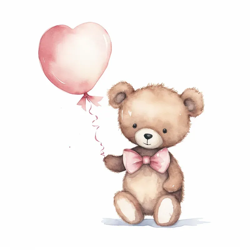 Pink Teddy Bear Watercolor Clipart
