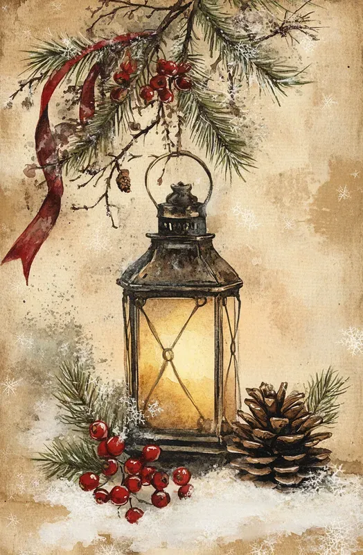 Vintage Christmas Watercolor Art