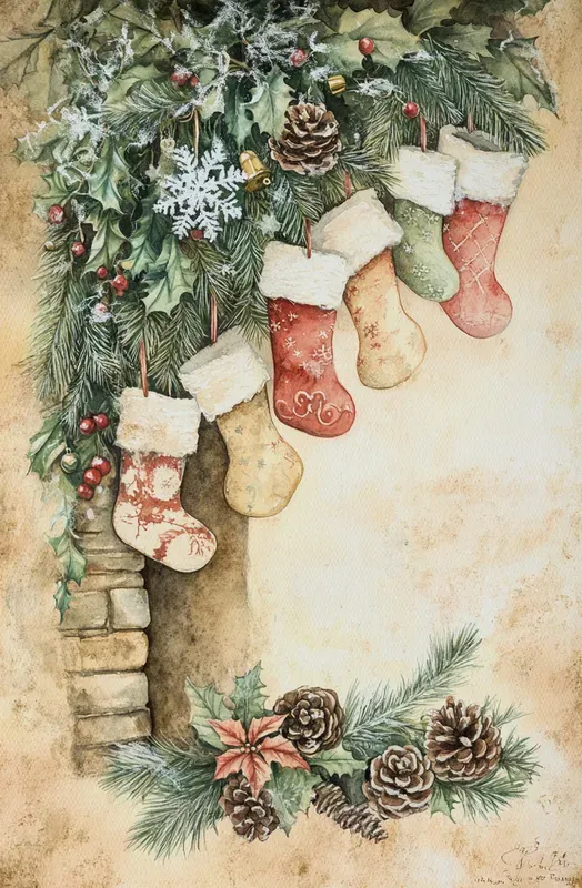 Vintage Christmas Watercolor Art