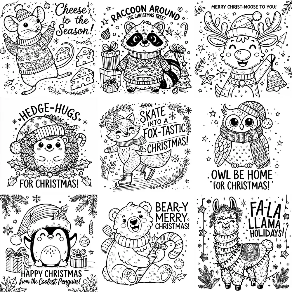 Festive Christmas Animals Coloring Pages