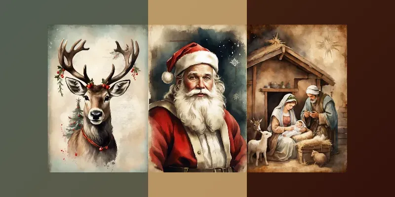 Vintage Style Christmas Paintings generated by undefined