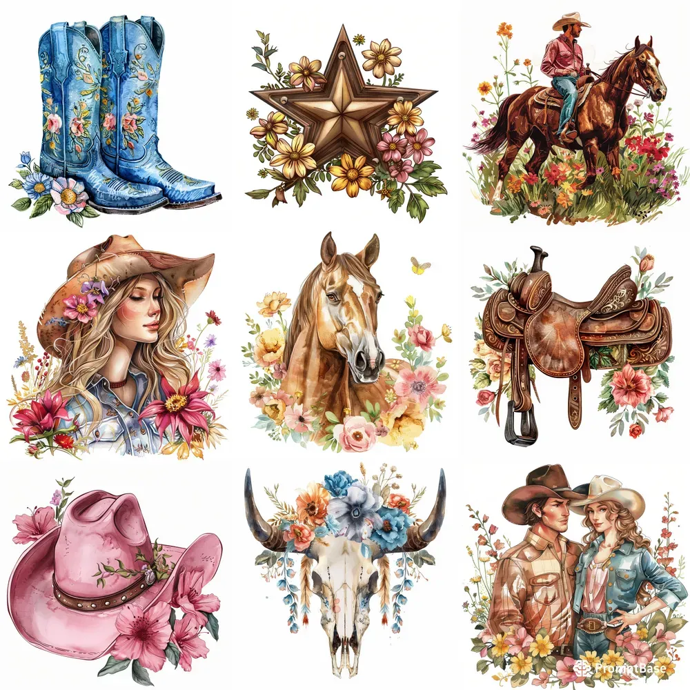 Cowgirl Cowboy Watercolor Cliparts