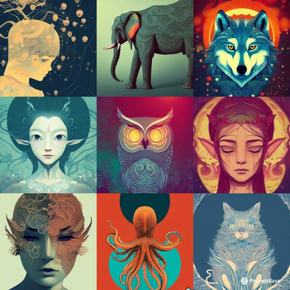 Stylized Colored Line Art Design For Illustrations