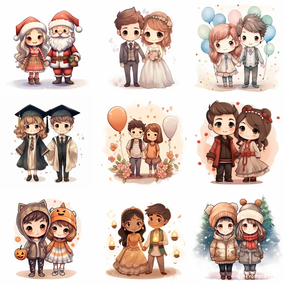 Cute Couple Illustrations Stickers