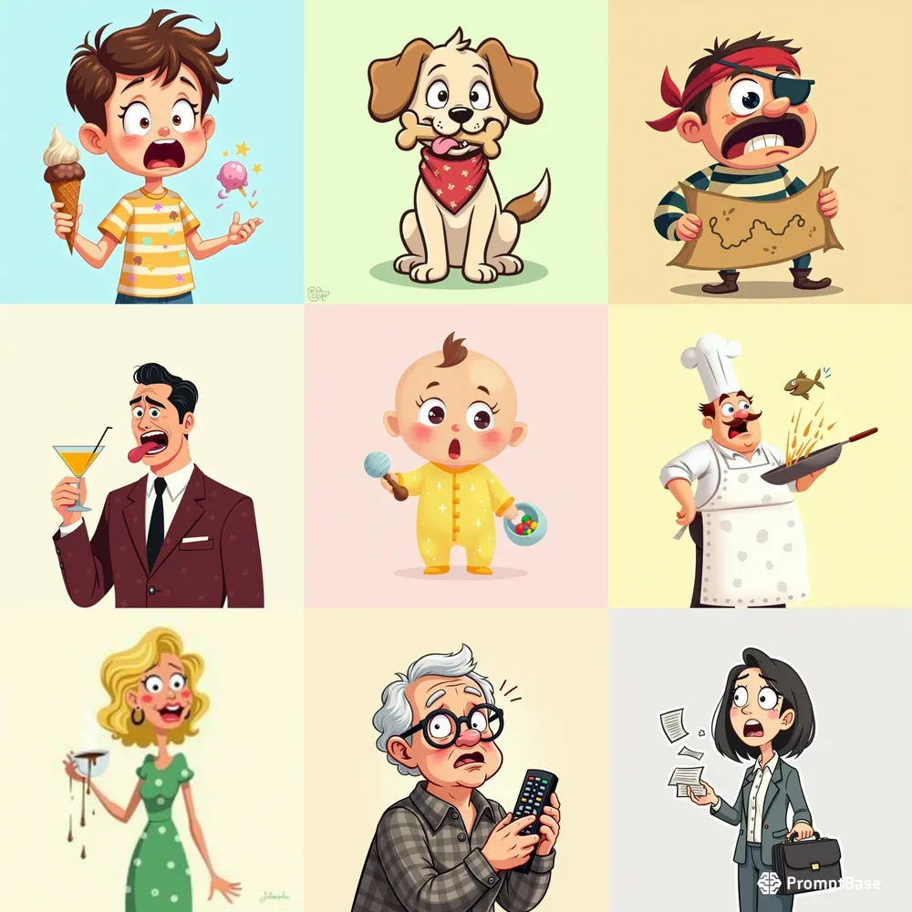 Humorous Cartoon Character Reactions FLUX Prompt | PromptBase