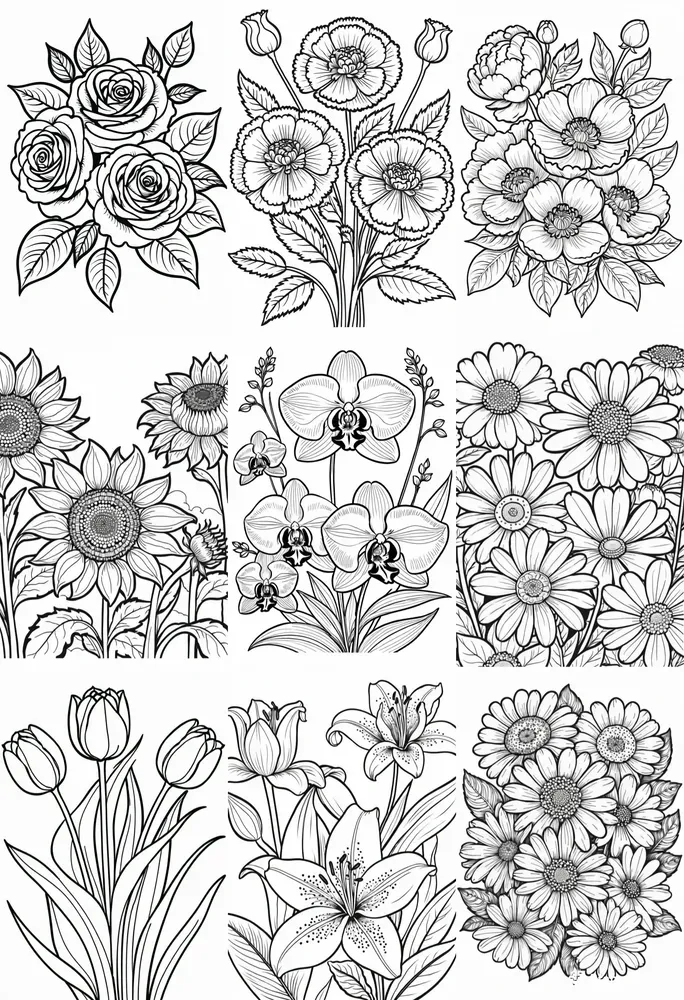 Folk Floral Coloring Book Pages