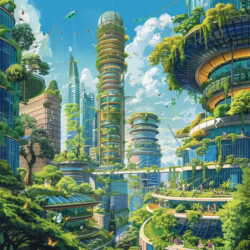 Solarpunk Futurist Cities Architecture