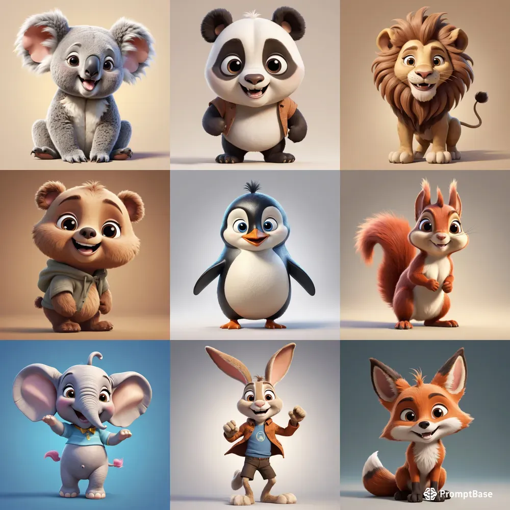 Charming Pixarstyle Animal Caricatures