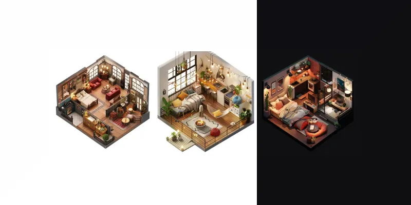 3D Isometric Modern Interior Designs generated by undefined
