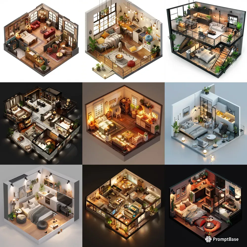 3D Isometric Modern Interior Designs