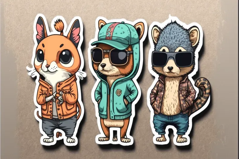 Fashionable Stickers Of Amusing Animals