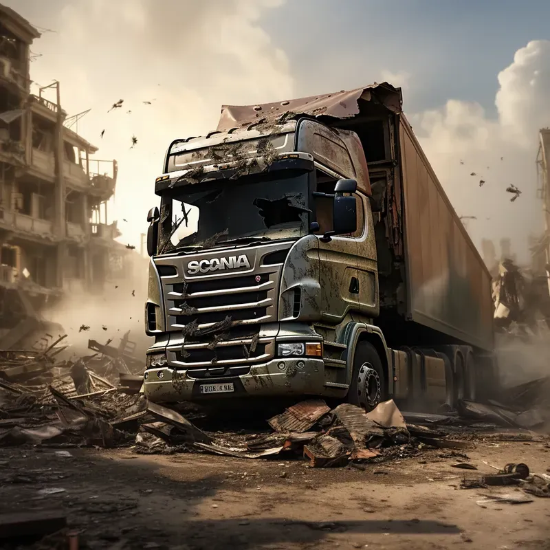 Trucks In Different Places And Paintings