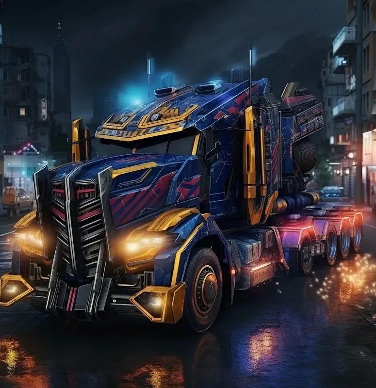Trucks In Different Places And Paintings