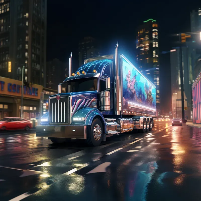 Trucks In Different Places And Paintings