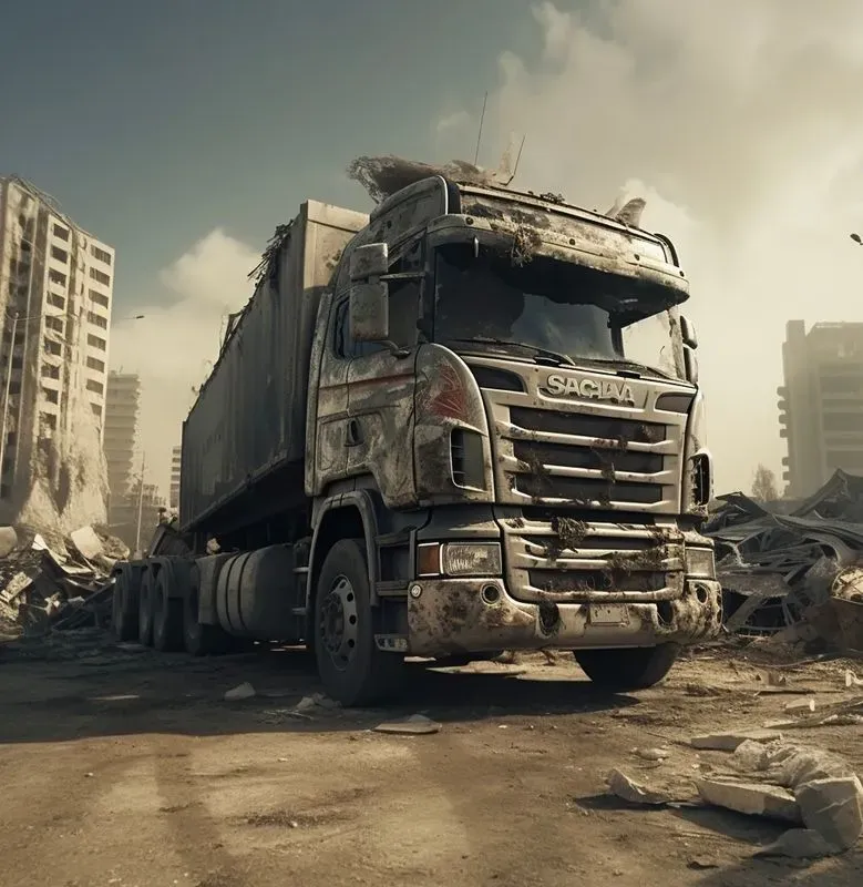 Trucks In Different Places And Paintings