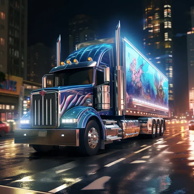 Trucks In Different Places And Paintings