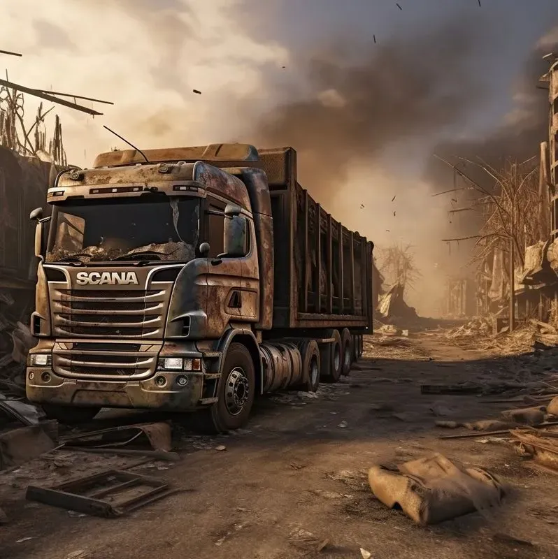 Trucks In Different Places And Paintings