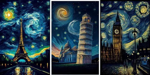 Starry Night Landmark Posters generated by midjourney