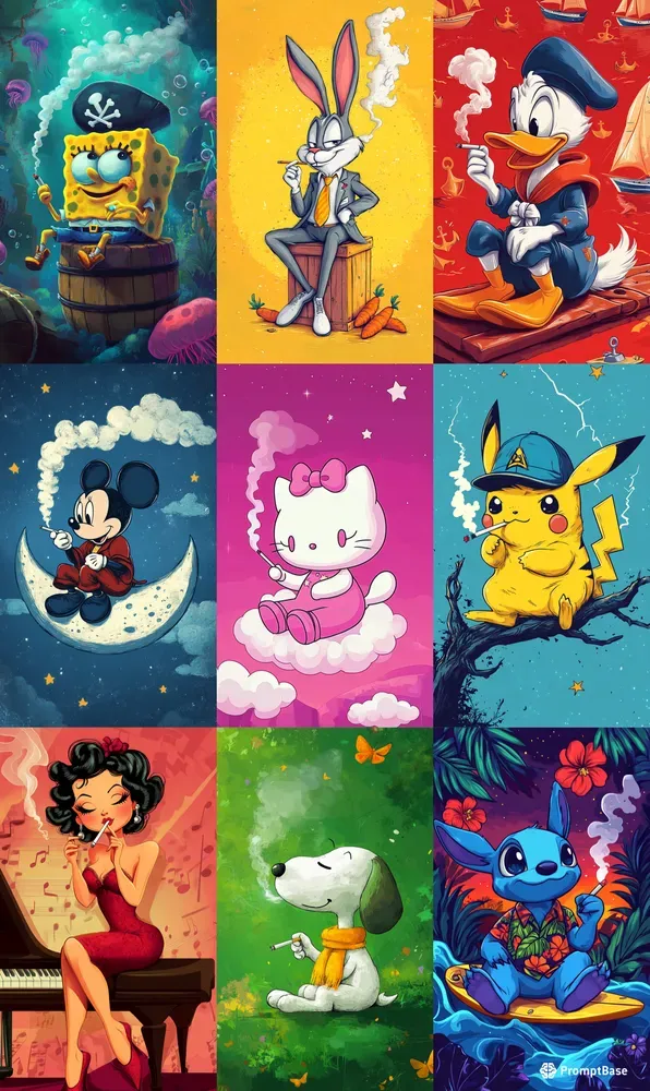 Smoking Cartoon Characters Illustrations